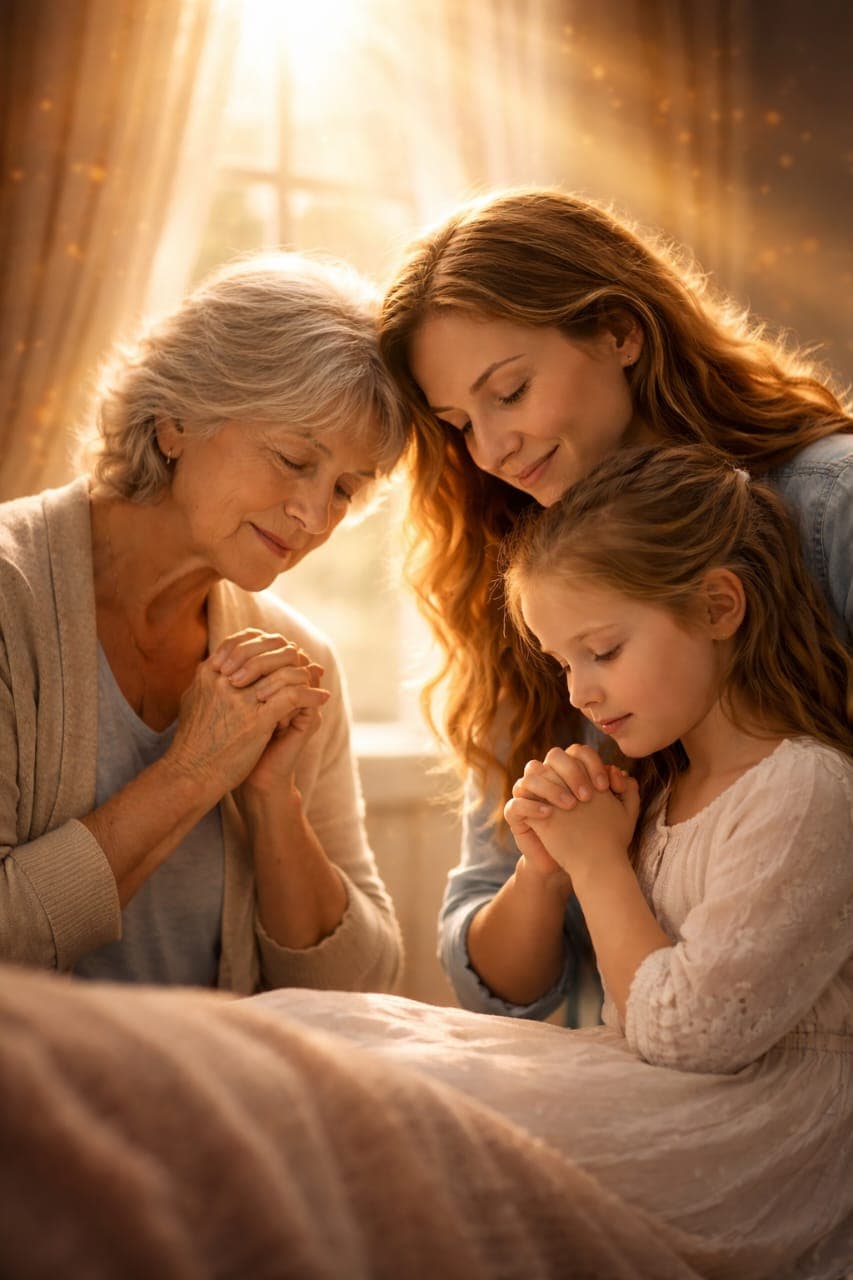 Avó orando com netos